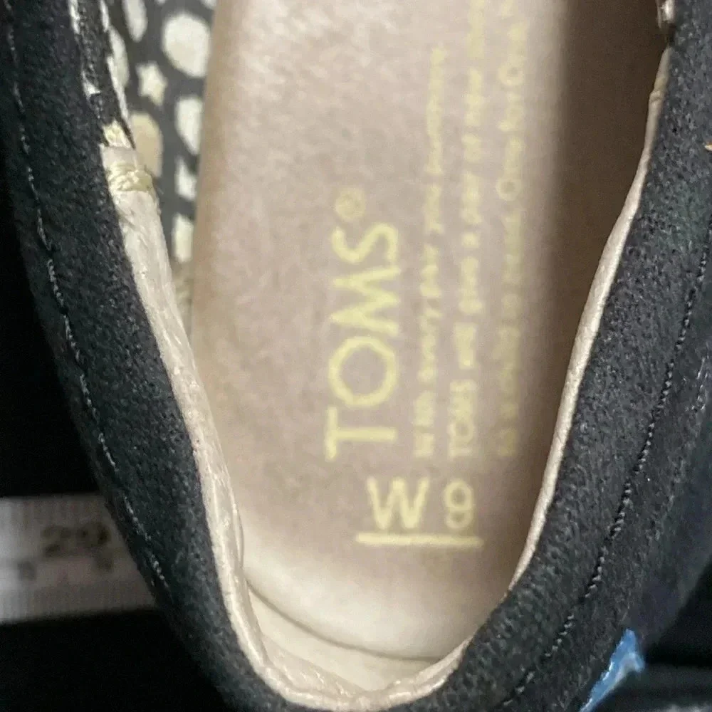 TOMS WO SIZE‎ 9 BLACK OPEN TOE ESPADRILLE WEDGE HEEL SHOES GOOD CLEAN CONDITION
